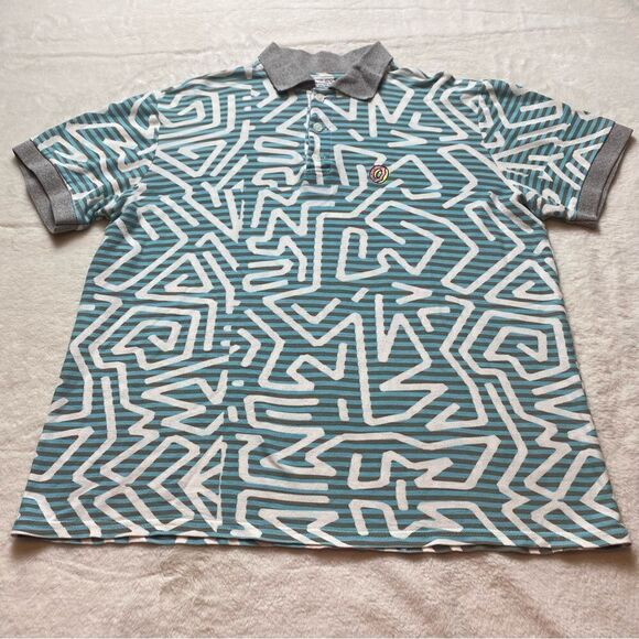 OFWGKTA White, Blue Tan Short Sleeve Polo Shirt Size Large - Picture 1 of 12